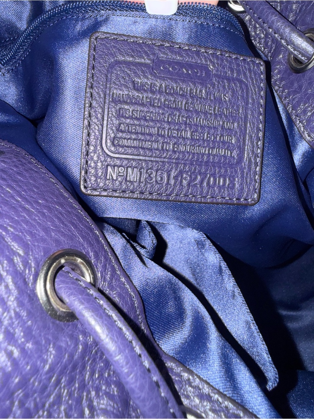 Coach 2-Way Purple Leather Drawstring Bucket Bag Shoulder Crossbody With COA - Picture 9 of 10